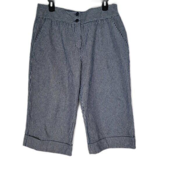 Sandro Sportswear culotte with‎ cuff cropped blue railroad stripe cotton size 16 - Picture 1 of 16